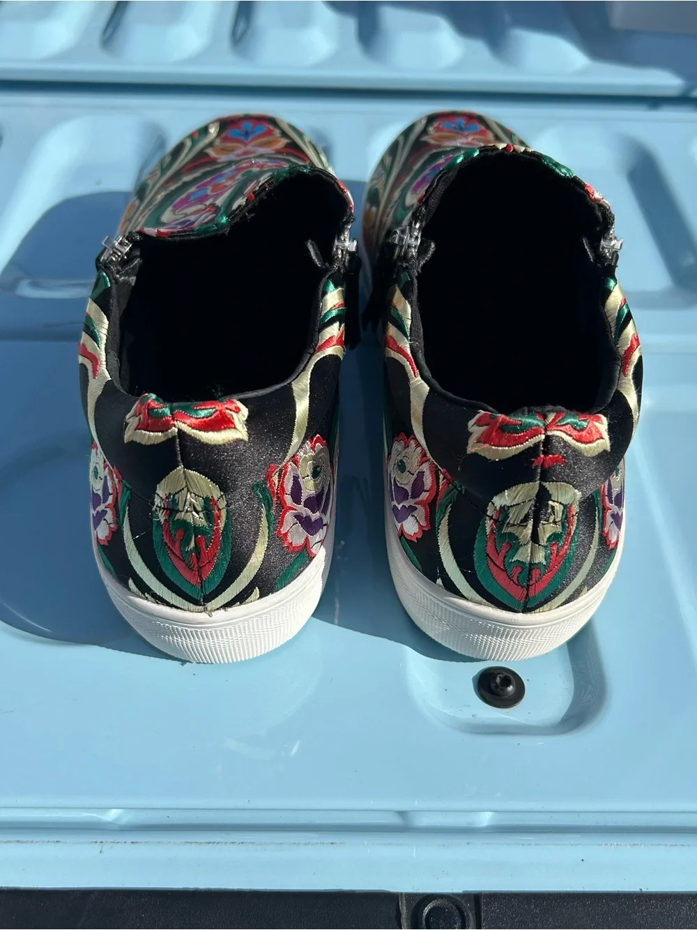 Steve Madden Black Slip-On Sneakers with Multicolor Floral Embroidery
